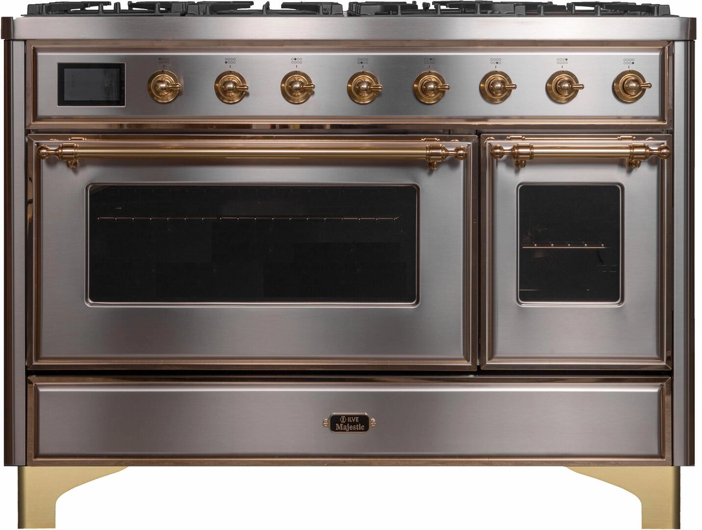 Ilve UM12FDNS3SSG Majestic Ii 48 Inch Dual Fuel Natural Gas Freestanding Range In Stainless Steel With Brass Trim Freestanding Ranges freestanding dual fuel range 30 inch