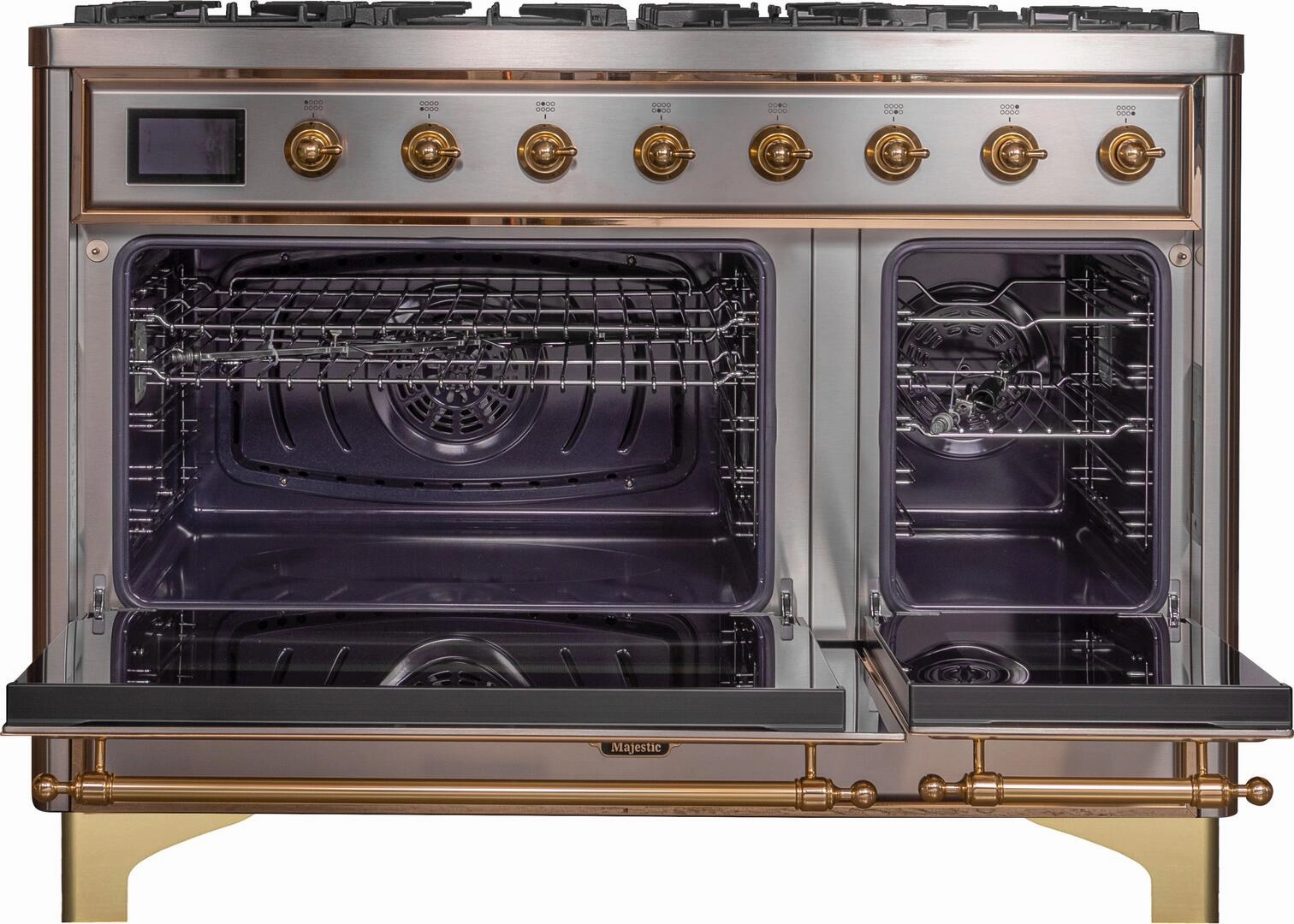 Ilve UM12FDNS3SSG Majestic Ii 48 Inch Dual Fuel Natural Gas Freestanding Range In Stainless Steel With Brass Trim