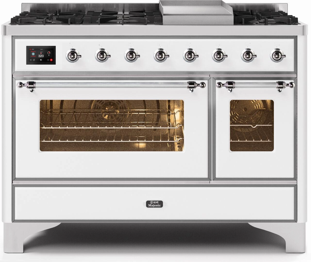 Ilve UM12FDNS3WHC Majestic Ii 48 Inch Dual Fuel Natural Gas Freestanding Range In White With Chrome Trim Freestanding Ranges freestanding dual fuel range 30 inch