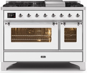 Ilve UM12FDNS3WHC Majestic Ii 48 Inch Dual Fuel Natural Gas Freestanding Range In White With Chrome Trim Freestanding Ranges freestanding dual fuel range 30 inch
