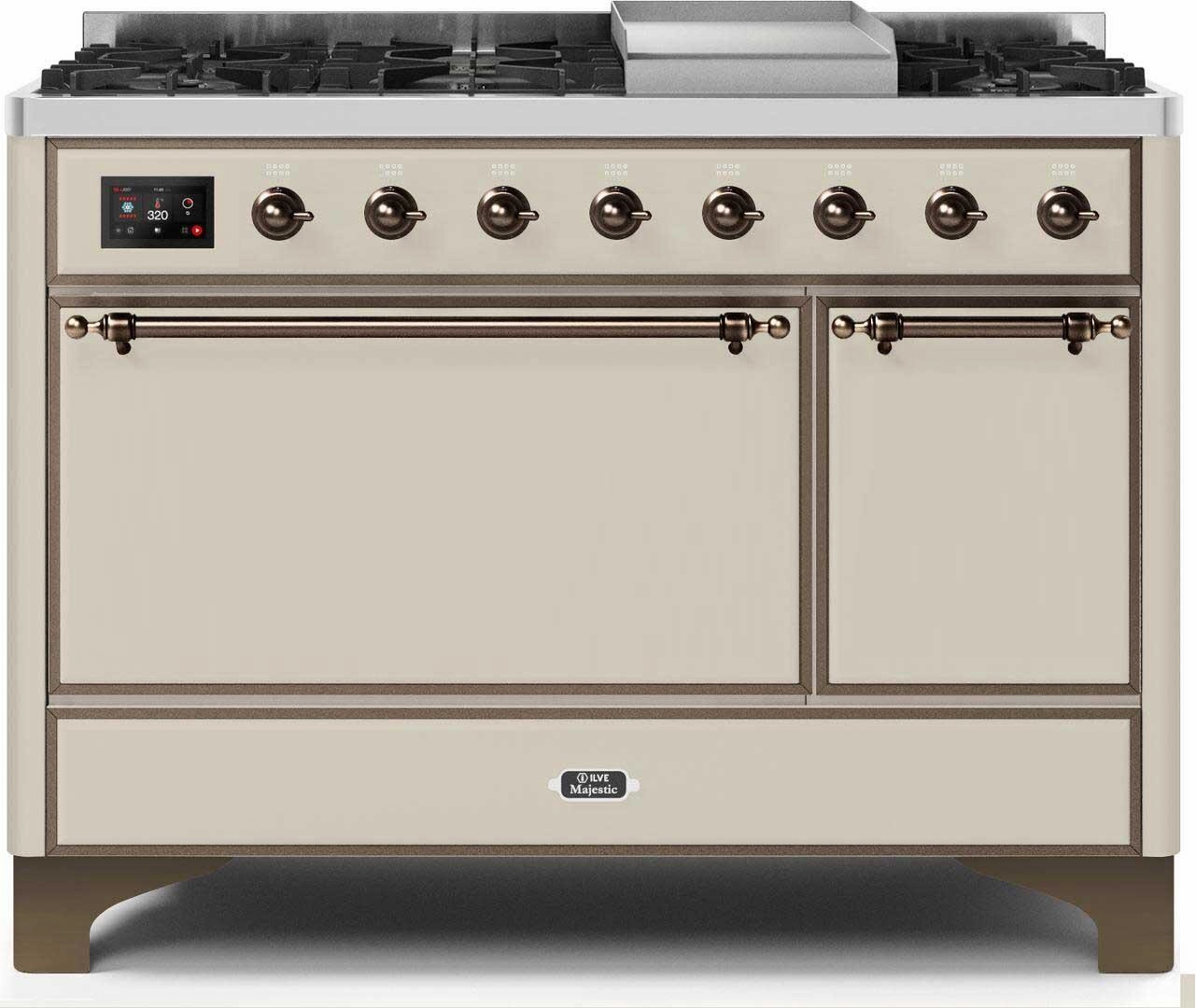 Ilve UM12FDQNS3AWB Majestic Ii 48 Inch Dual Fuel Natural Gas Freestanding Range In Antique White With Bronze Trim Freestanding Ranges freestanding dual fuel range 30 inch
