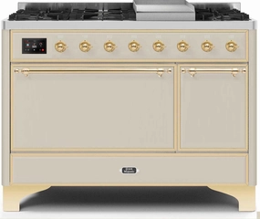 Ilve UM12FDQNS3AWG Majestic Ii 48 Inch Dual Fuel Natural Gas Freestanding Range In Antique White With Brass Trim Freestanding Ranges freestanding dual fuel range 30 inch
