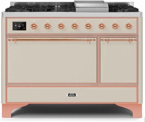 Ilve UM12FDQNS3AWPLP Majestic Ii 48 Inch Dual Fuel Liquid Propane Freestanding Range In Antique White With Copper Trim Freestanding Ranges freestanding dual fuel range 30 inch