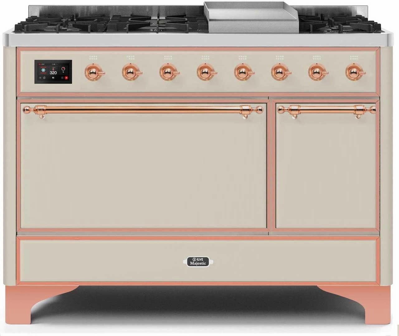 Ilve UM12FDQNS3AWPLP Majestic Ii 48 Inch Dual Fuel Liquid Propane Freestanding Range In Antique White With Copper Trim Freestanding Ranges freestanding dual fuel range 30 inch