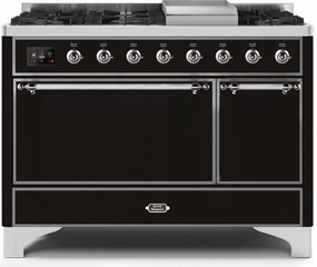 Ilve UM12FDQNS3BKC Majestic Ii 48 Inch Dual Fuel Natural Gas Freestanding Range In Glossy Black With Chrome Trim Freestanding Ranges freestanding dual fuel range 30 inch
