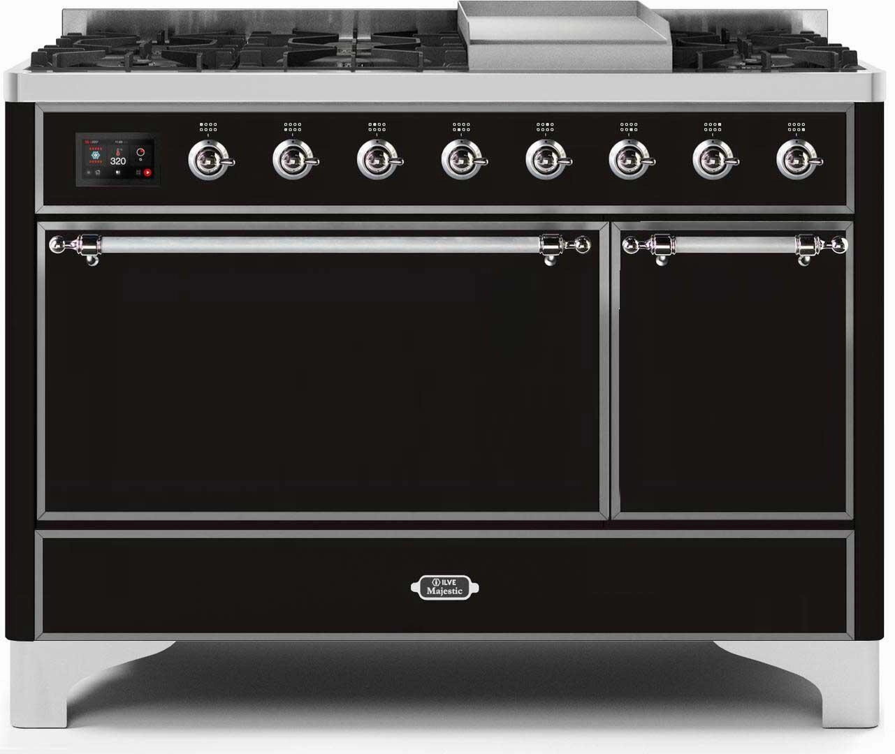 Ilve UM12FDQNS3BKCLP Majestic Ii 48 Inch Dual Fuel Liquid Propane Freestanding Range In Glossy Black With Chrome Trim Freestanding Ranges freestanding dual fuel range 30 inch
