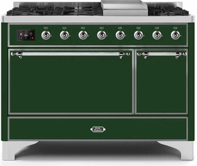 Ilve UM12FDQNS3EGC Majestic Ii 48 Inch Dual Fuel Natural Gas Freestanding Range In Emerald Green With Chrome Trim Freestanding Ranges freestanding dual fuel range 30 inch