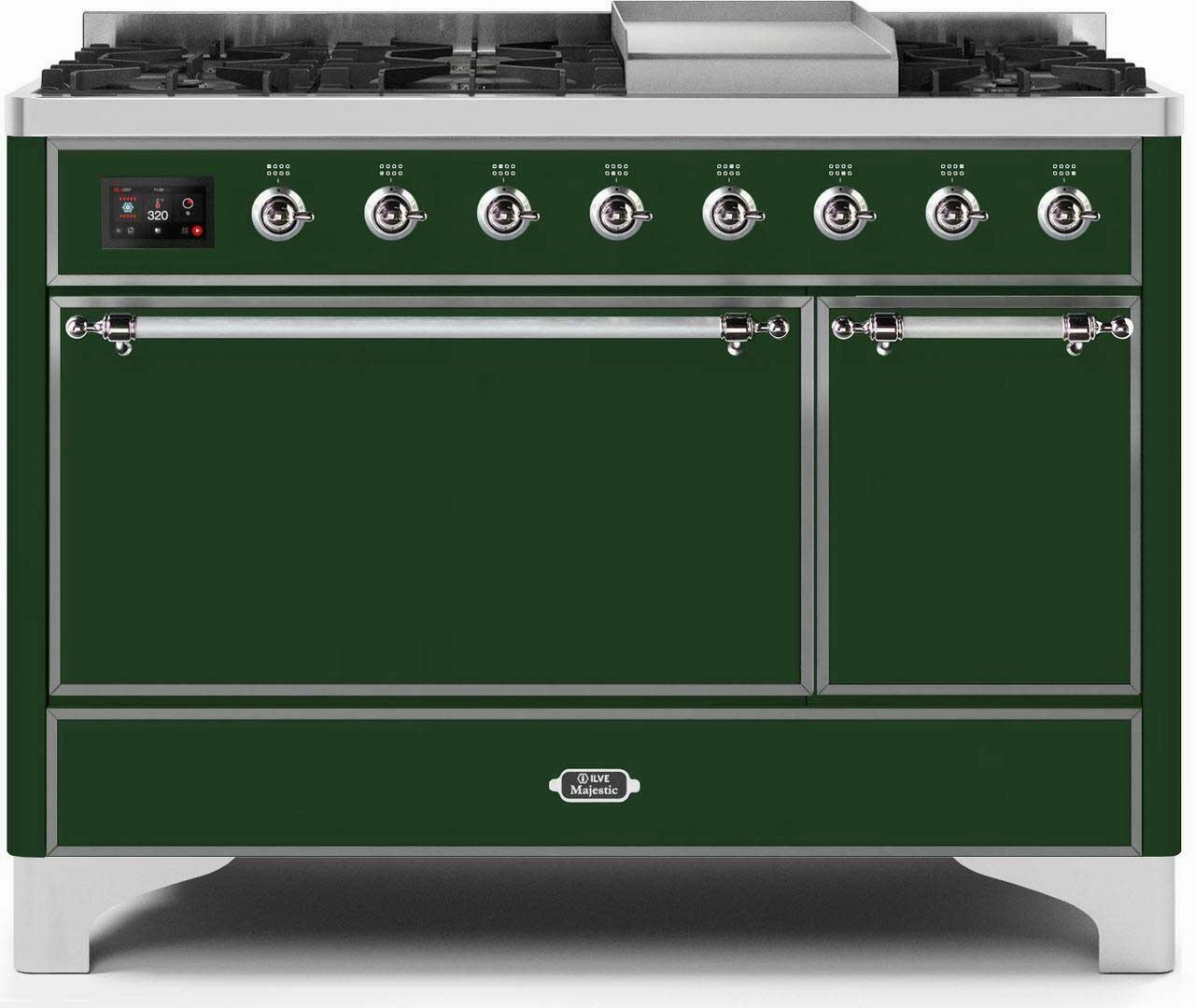 Ilve UM12FDQNS3EGC Majestic Ii 48 Inch Dual Fuel Natural Gas Freestanding Range In Emerald Green With Chrome Trim Freestanding Ranges freestanding dual fuel range 30 inch