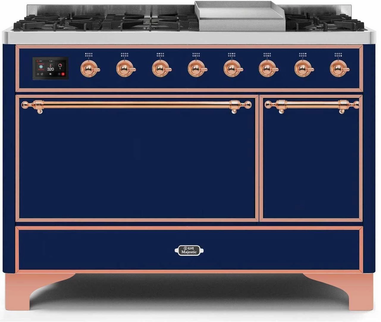 Ilve UM12FDQNS3MBP Majestic Ii 48 Inch Dual Fuel Natural Gas Freestanding Range In Blue With Copper Trim Freestanding Ranges freestanding dual fuel range 30 inch