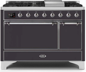 Ilve UM12FDQNS3MGC Majestic Ii 48 Inch Dual Fuel Natural Gas Freestanding Range In Matte Graphite With Chrome Trim Freestanding Ranges freestanding dual fuel range 30 inch