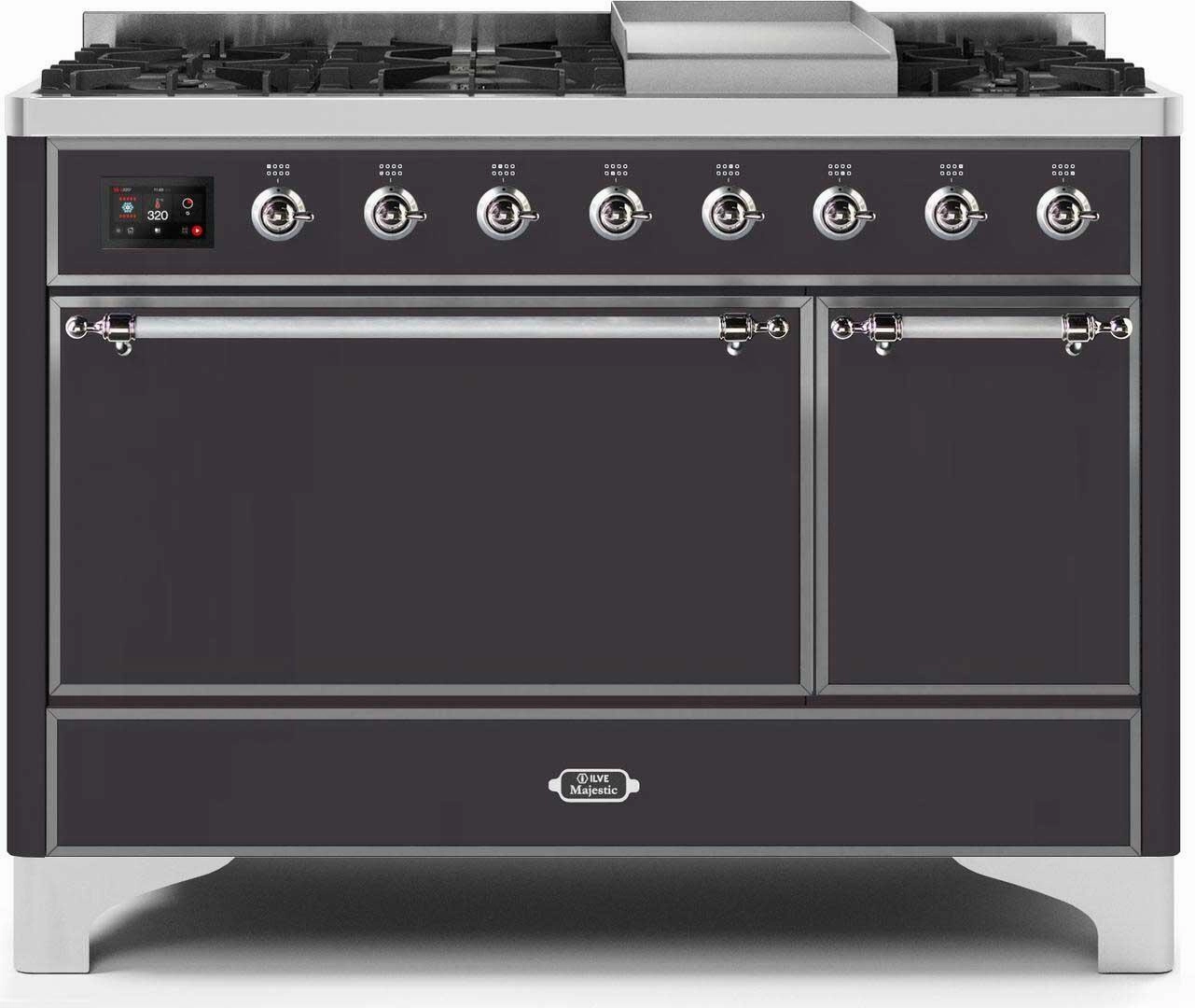 Ilve UM12FDQNS3MGC Majestic Ii 48 Inch Dual Fuel Natural Gas Freestanding Range In Matte Graphite With Chrome Trim Freestanding Ranges freestanding dual fuel range 30 inch