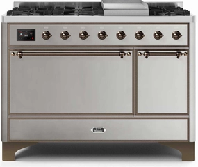 Ilve UM12FDQNS3SSB Majestic Ii 48 Inch Dual Fuel Natural Gas Freestanding Range In Stainless Steel With Bronze Trim Freestanding Ranges freestanding dual fuel range 30 inch