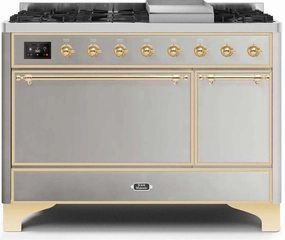 Ilve UM12FDQNS3SSG Majestic Ii 48 Inch Dual Fuel Natural Gas Freestanding Range In Stainless Steel With Brass Trim Freestanding Ranges freestanding dual fuel range 30 inch