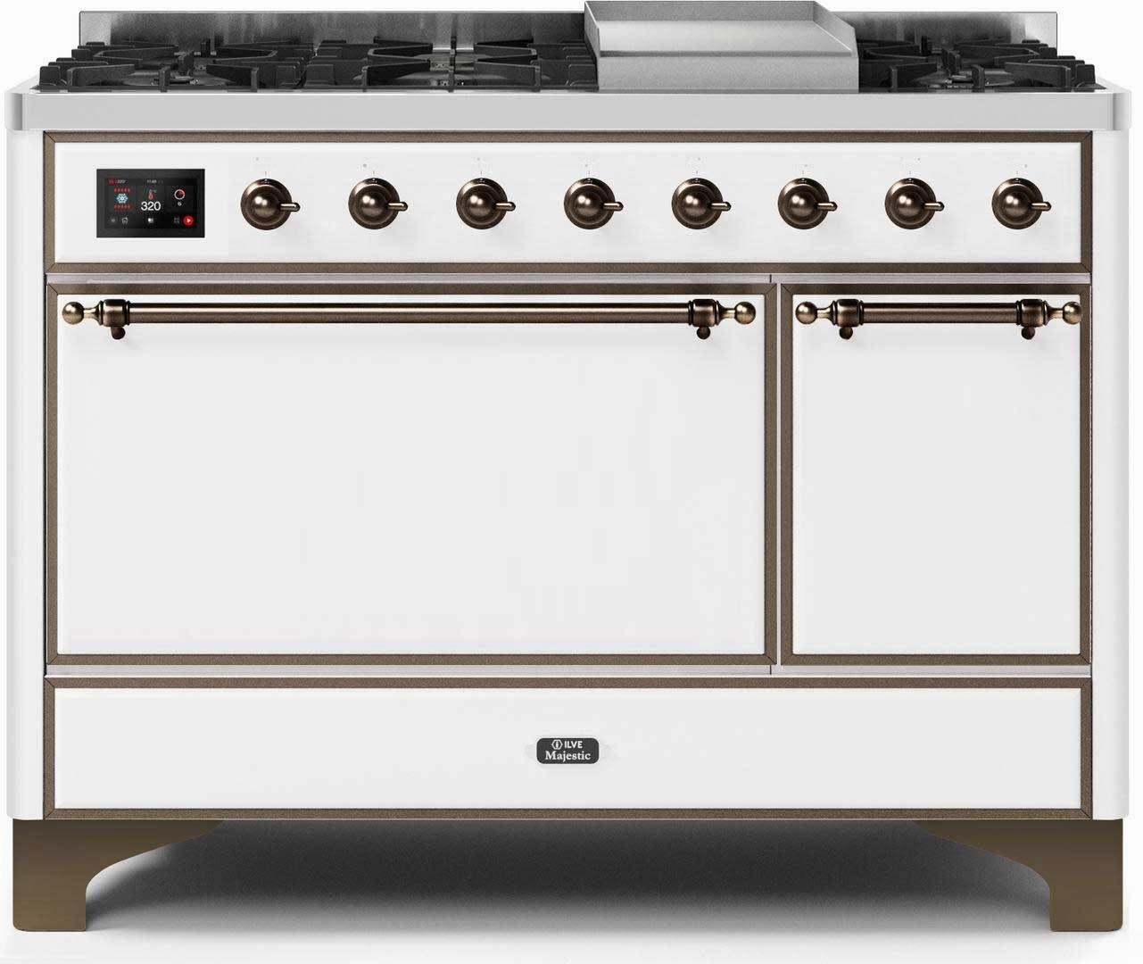 Ilve UM12FDQNS3WHBLP Majestic Ii 48 Inch Dual Fuel Liquid Propane Freestanding Range In White With Bronze Trim Freestanding Ranges freestanding dual fuel range 30 inch