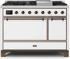 Ilve UM12FDQNS3WHBLP Majestic Ii 48 Inch Dual Fuel Liquid Propane Freestanding Range In White With Bronze Trim Freestanding Ranges freestanding dual fuel range 30 inch