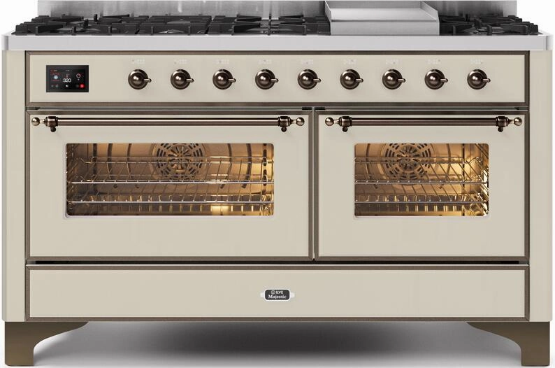 Ilve UM15FDNS3AWBLP Majestic Ii 60 Inch Dual Fuel Liquid Propane Freestanding Range In Antique White With Bronze Trim Freestanding Ranges freestanding dual fuel range 30 inch
