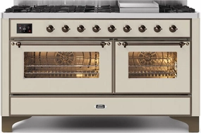 Ilve UM15FDNS3AWBLP Majestic Ii 60 Inch Dual Fuel Liquid Propane Freestanding Range In Antique White With Bronze Trim Freestanding Ranges freestanding dual fuel range 30 inch