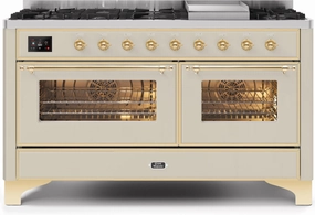 Ilve UM15FDNS3AWG Majestic Ii 60 Inch Dual Fuel Natural Gas Freestanding Range In Antique White With Brass Trim Freestanding Ranges freestanding dual fuel range 30 inch