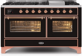 Ilve UM15FDNS3BKP Majestic Ii 60 Inch Dual Fuel Natural Gas Freestanding Range In Glossy Black With Copper Trim Freestanding Ranges freestanding dual fuel range 30 inch