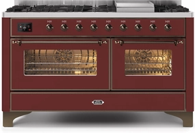 Ilve UM15FDNS3BUB Majestic Ii 60 Inch Dual Fuel Natural Gas Freestanding Range In Burgundy With Bronze Trim Freestanding Ranges freestanding dual fuel range 30 inch