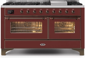 Ilve UM15FDNS3BUBLP Majestic Ii 60 Inch Dual Fuel Liquid Propane Freestanding Range In Burgundy With Bronze Trim Freestanding Ranges freestanding dual fuel range 30 inch