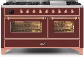Ilve UM15FDNS3BUPLP Majestic Ii 60 Inch Dual Fuel Liquid Propane Freestanding Range In Burgundy With Copper Trim Freestanding Ranges freestanding dual fuel range 30 inch