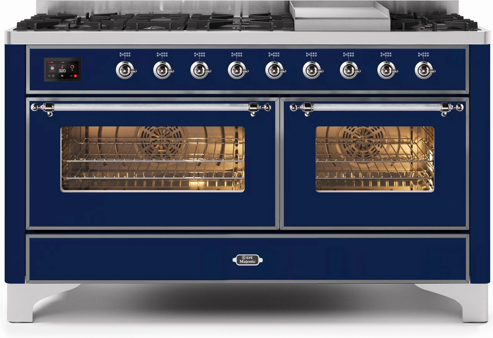Ilve UM15FDNS3MBCLP Majestic Ii 60 Inch Dual Fuel Liquid Propane Freestanding Range In Blue With Chrome Trim Freestanding Ranges freestanding dual fuel range 30 inch