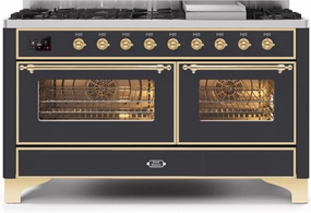 Ilve UM15FDNS3MGG Majestic Ii 60 Inch Dual Fuel Natural Gas Freestanding Range In Matte Graphite With Brass Trim Freestanding Ranges freestanding dual fuel range 30 inch
