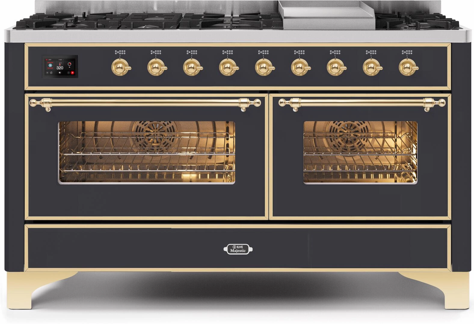 Ilve UM15FDNS3MGG Majestic Ii 60 Inch Dual Fuel Natural Gas Freestanding Range In Matte Graphite With Brass Trim Freestanding Ranges freestanding dual fuel range 30 inch