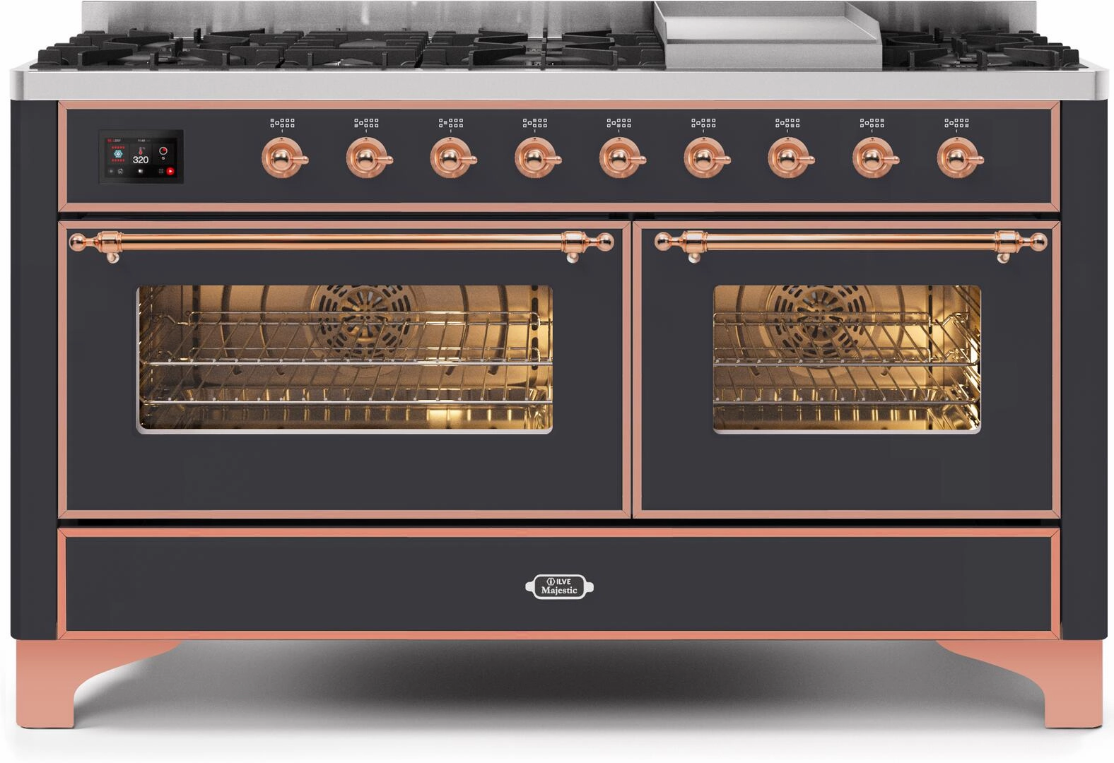 Ilve UM15FDNS3MGPLP Majestic Ii 60 Inch Dual Fuel Liquid Propane Freestanding Range In Matte Graphite With Copper Trim Freestanding Ranges freestanding dual fuel range 30 inch