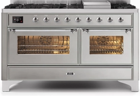 Ilve UM15FDNS3SSC Majestic Ii 60 Inch Dual Fuel Natural Gas Freestanding Range In Stainless Steel With Chrome Trim Freestanding Ranges freestanding dual fuel range 30 inch