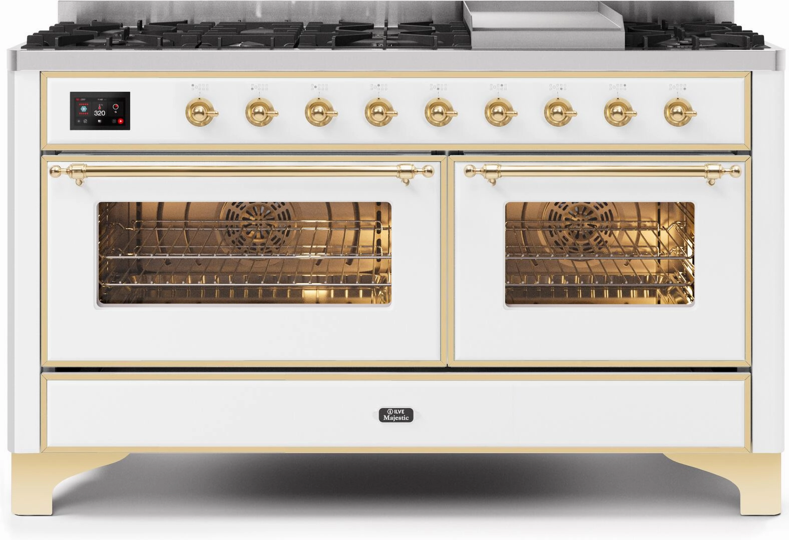 Ilve UM15FDNS3WHGLP Majestic Ii 60 Inch Dual Fuel Liquid Propane Freestanding Range In White With Brass Trim Freestanding Ranges freestanding dual fuel range 30 inch