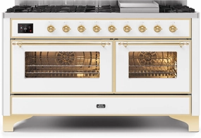 Ilve UM15FDNS3WHGLP Majestic Ii 60 Inch Dual Fuel Liquid Propane Freestanding Range In White With Brass Trim Freestanding Ranges freestanding dual fuel range 30 inch