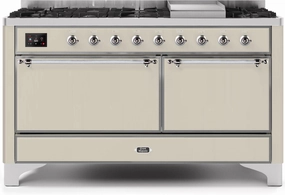 Ilve UM15FDQNS3AWCLP Majestic Ii 60 Inch Dual Fuel Liquid Propane Freestanding Range In Antique White With Chrome Trim Freestanding Ranges freestanding dual fuel range 30 inch