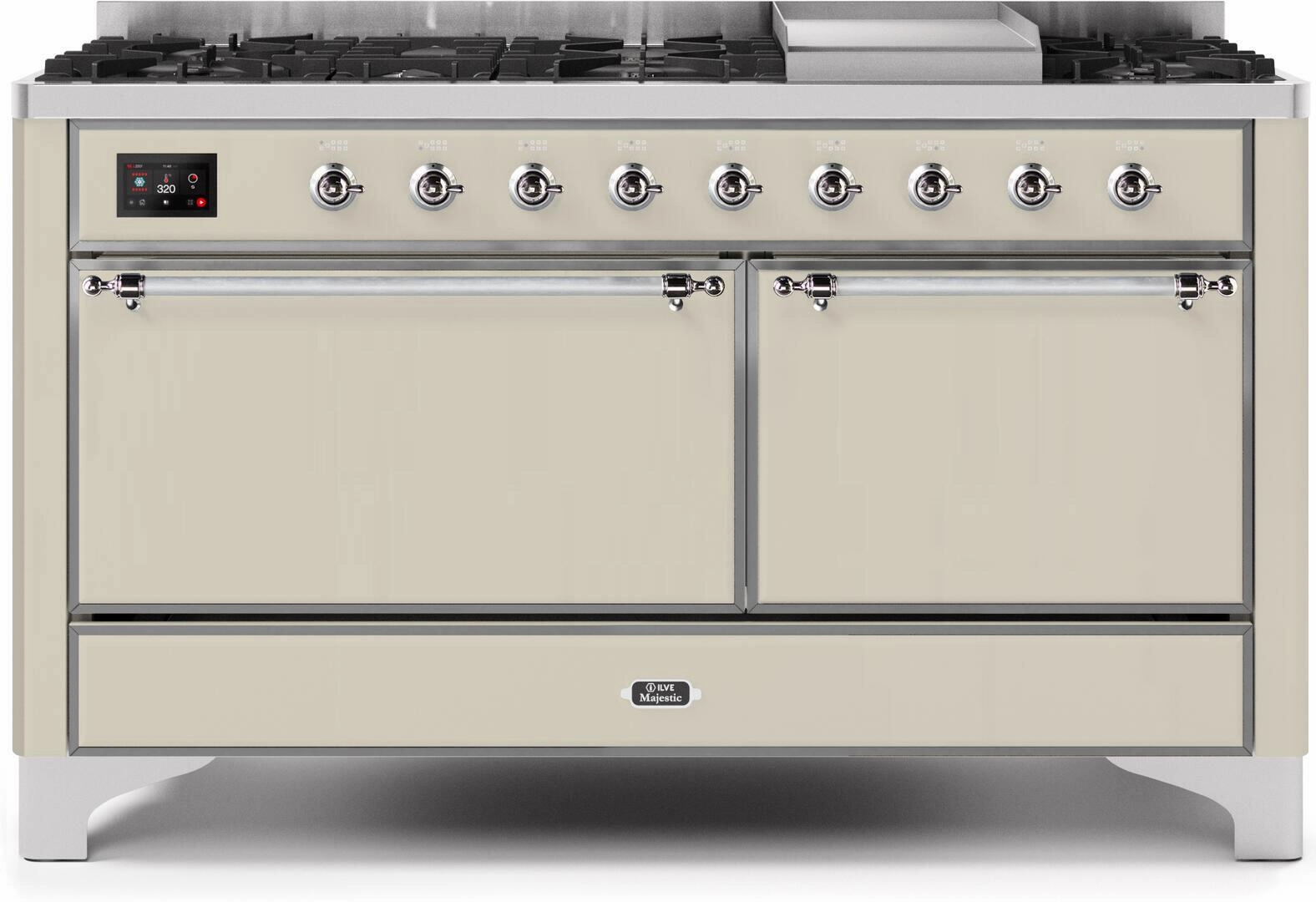 Ilve UM15FDQNS3AWCLP Majestic Ii 60 Inch Dual Fuel Liquid Propane Freestanding Range In Antique White With Chrome Trim Freestanding Ranges freestanding dual fuel range 30 inch