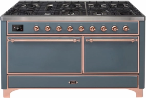 Ilve UM15FDQNS3BGP Majestic Ii 60 Inch Dual Fuel Natural Gas Freestanding Range In Blue Grey With Copper Trim Freestanding Ranges freestanding dual fuel range 30 inch