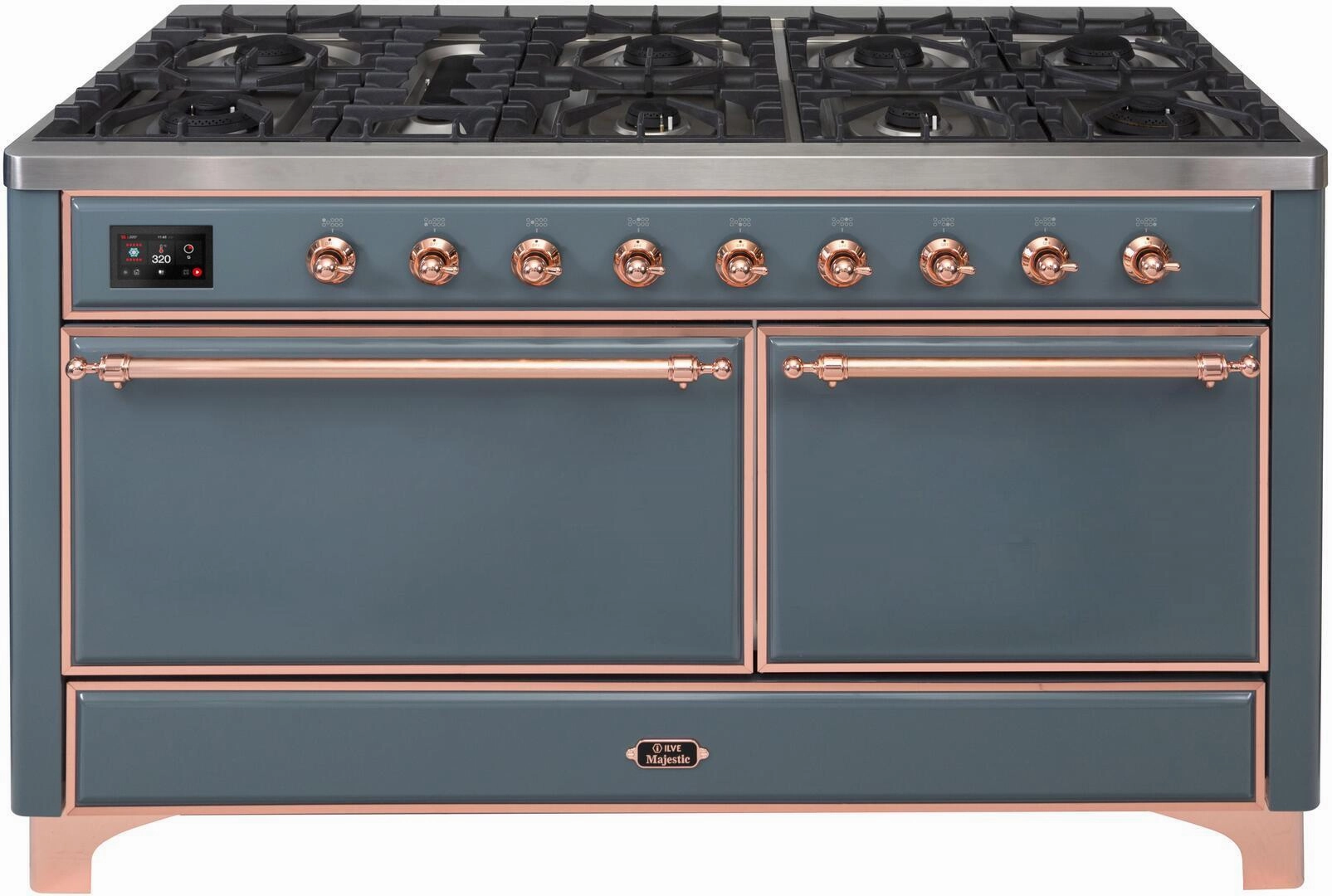 Ilve UM15FDQNS3BGP Majestic Ii 60 Inch Dual Fuel Natural Gas Freestanding Range In Blue Grey With Copper Trim Freestanding Ranges freestanding dual fuel range 30 inch