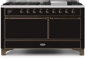 Ilve UM15FDQNS3BKB Majestic Ii 60 Inch Dual Fuel Natural Gas Freestanding Range In Glossy Black With Bronze Trim Freestanding Ranges freestanding dual fuel range 30 inch