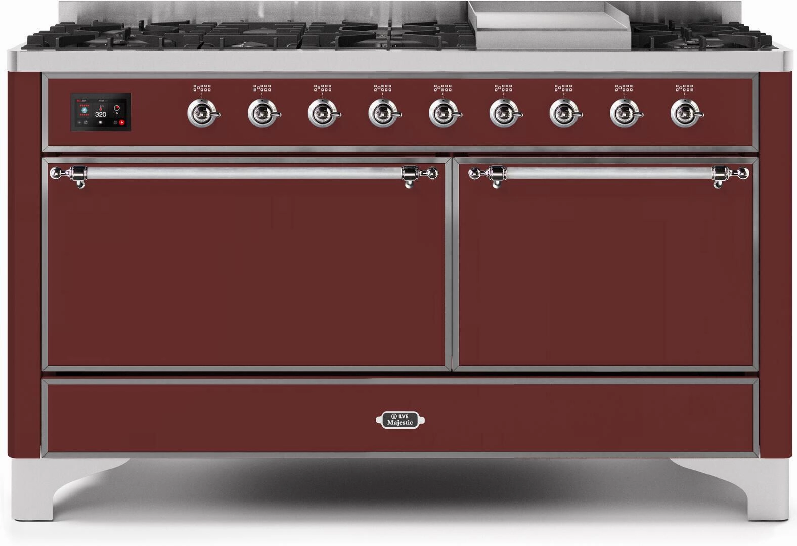 Ilve UM15FDQNS3BUCLP Majestic Ii 60 Inch Dual Fuel Liquid Propane Freestanding Range In Burgundy With Chrome Trim Freestanding Ranges freestanding dual fuel range 30 inch