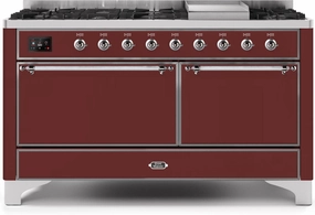 Ilve UM15FDQNS3BUCLP Majestic Ii 60 Inch Dual Fuel Liquid Propane Freestanding Range In Burgundy With Chrome Trim Freestanding Ranges freestanding dual fuel range 30 inch