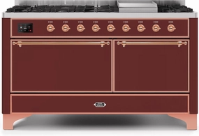 Ilve UM15FDQNS3BUPLP Majestic Ii 60 Inch Dual Fuel Liquid Propane Freestanding Range In Burgundy With Copper Trim Freestanding Ranges freestanding dual fuel range 30 inch