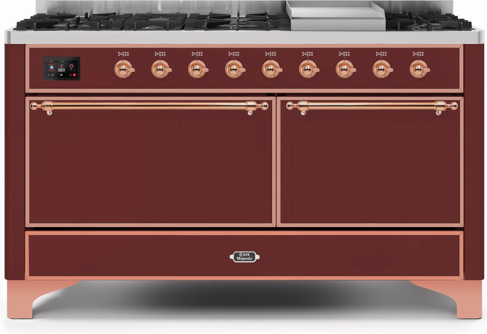Ilve UM15FDQNS3BUPLP Majestic Ii 60 Inch Dual Fuel Liquid Propane Freestanding Range In Burgundy With Copper Trim Freestanding Ranges freestanding dual fuel range 30 inch