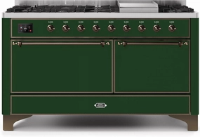 Ilve UM15FDQNS3EGB Majestic Ii 60 Inch Dual Fuel Natural Gas Freestanding Range In Emerald Green With Bronze Trim Freestanding Ranges freestanding dual fuel range 30 inch