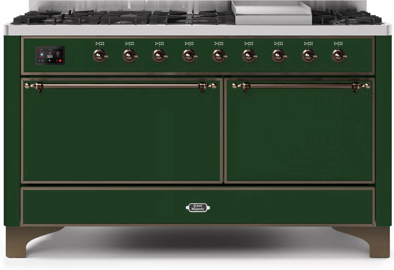 Ilve UM15FDQNS3EGB Majestic Ii 60 Inch Dual Fuel Natural Gas Freestanding Range In Emerald Green With Bronze Trim Freestanding Ranges freestanding dual fuel range 30 inch