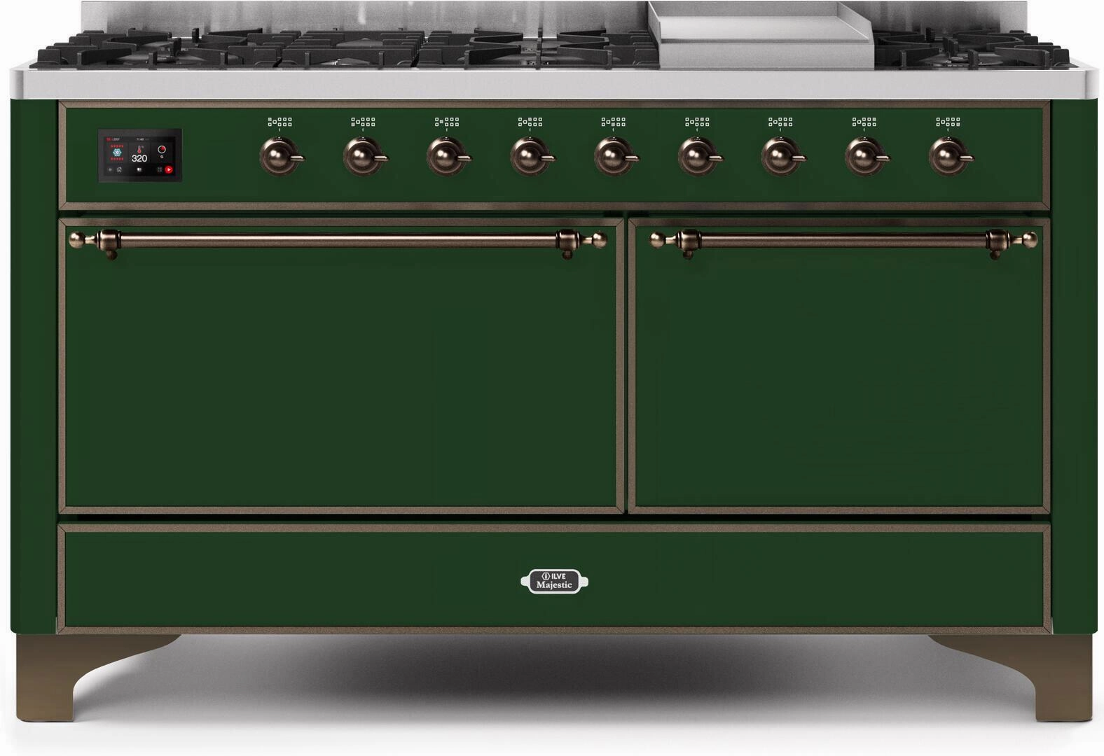 Ilve UM15FDQNS3EGBLP Majestic Ii 60 Inch Dual Fuel Liquid Propane Freestanding Range In Emerald Green With Bronze Trim Freestanding Ranges freestanding dual fuel range 30 inch