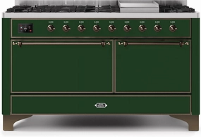 Ilve UM15FDQNS3EGBLP Majestic Ii 60 Inch Dual Fuel Liquid Propane Freestanding Range In Emerald Green With Bronze Trim Freestanding Ranges freestanding dual fuel range 30 inch