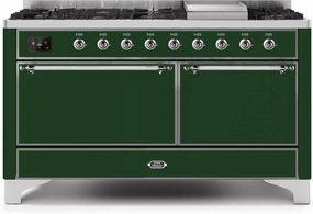 Ilve UM15FDQNS3EGC Majestic Ii 60 Inch Dual Fuel Natural Gas Freestanding Range In Emerald Green With Chrome Trim Freestanding Ranges freestanding dual fuel range 30 inch