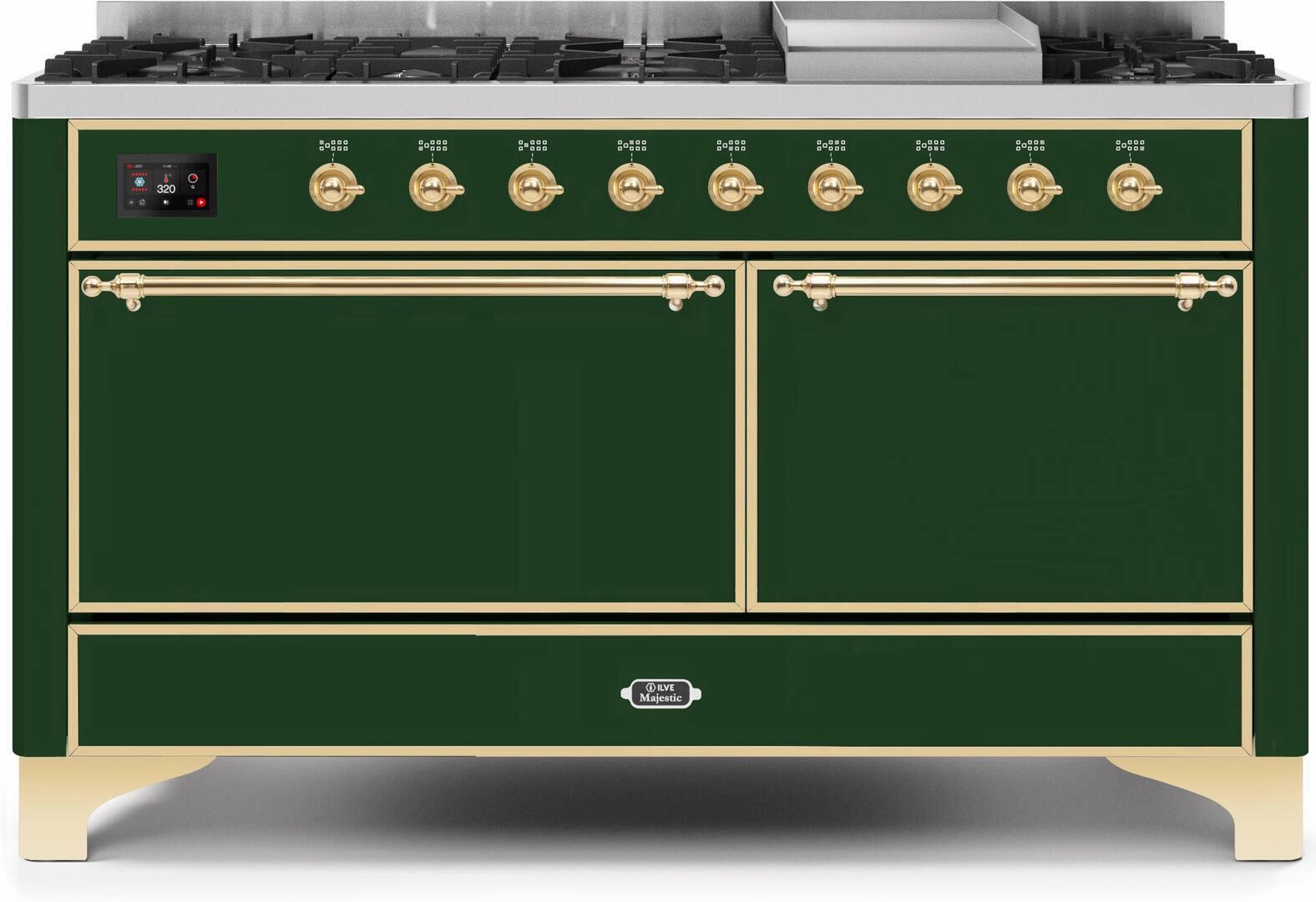 Ilve UM15FDQNS3EGGLP Majestic Ii 60 Inch Dual Fuel Liquid Propane Freestanding Range In Emerald Green With Brass Trim Freestanding Ranges freestanding dual fuel range 30 inch