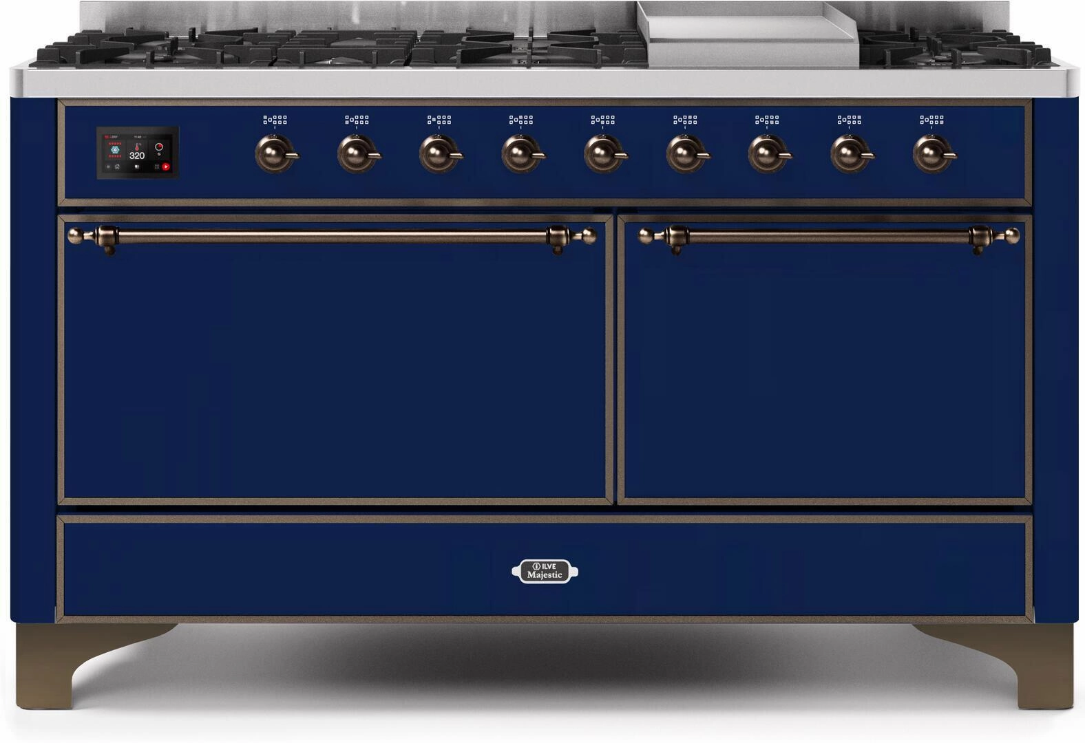 Ilve UM15FDQNS3MBBLP Majestic Ii 60 Inch Dual Fuel Liquid Propane Freestanding Range In Blue With Bronze Trim Freestanding Ranges freestanding dual fuel range 30 inch