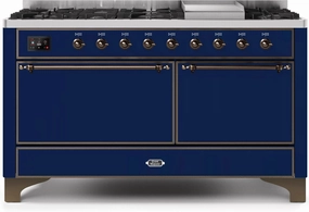 Ilve UM15FDQNS3MBBLP Majestic Ii 60 Inch Dual Fuel Liquid Propane Freestanding Range In Blue With Bronze Trim Freestanding Ranges freestanding dual fuel range 30 inch
